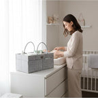 Baby Diaper Caddy Organizer for Nursery – Large Felt Storage Basket for Baby Essentials, Wipes & Diapers – Portable Nursery O