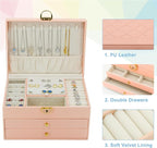 KOOAAICCHI Jewelry Box for Women, 3-Layer Jewelry Organizer, Jewelry Storage Case PU Leather for Earrings, Bracelets, Ring, N
