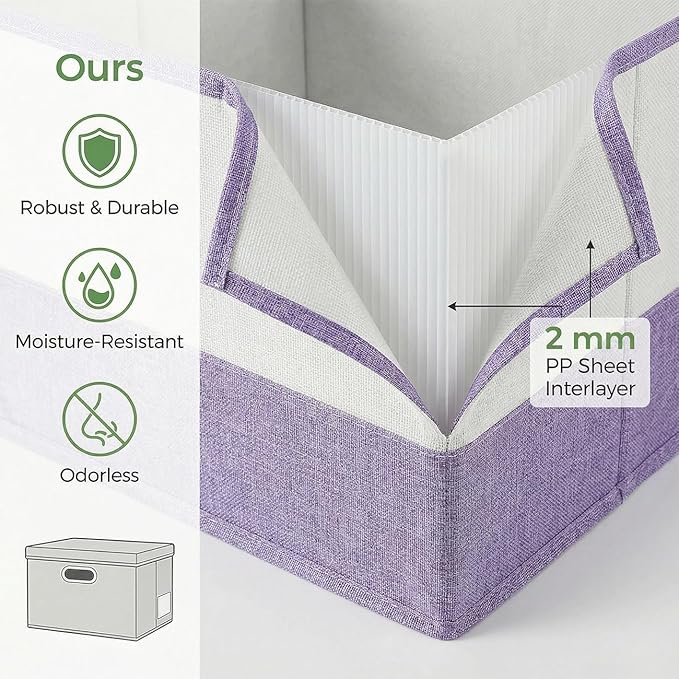 PRANDOM Storage Bins with Lids [3-Pack] Linen Fabric Foldable Storage Boxes Organizer Containers Baskets Cube with Cover for 
