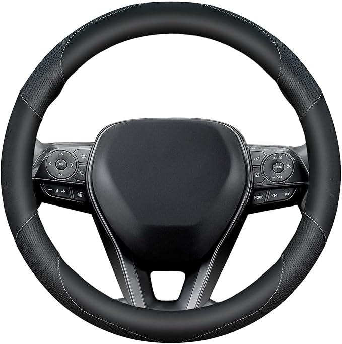 Soft Leather Steering Wheel Cover with Breathable Design and Anti-Slip Grip, Fully Compatible with Tesla, Toyota, Honda, Niss