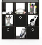 Furinno Simplistic 9-Cube Organizer with Bins, Small Size (Assembled unit dimensions : 7.9"D x 26.5"W x 26.7"H inches), Espre