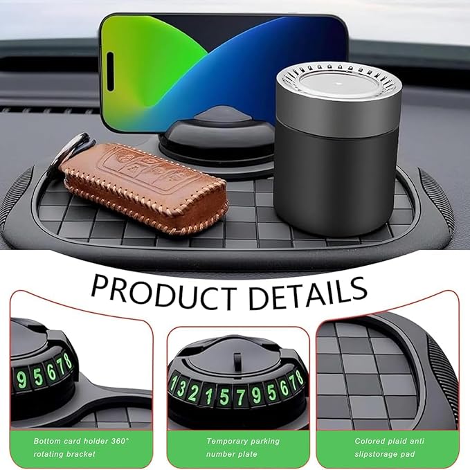 Universal Silicone Car Phone Holder Mount Anti Slip Dashboard Mat, Non Skid Pad, Multi Function Vehicle Organizer for Sunglas