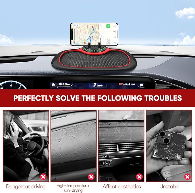 Wuyaoyao Multifunction Car Anti-Slip Mat Auto Phone Holder, PVC Car Dashboard Non-Slip Pad Phone Mount with Temporary Parking
