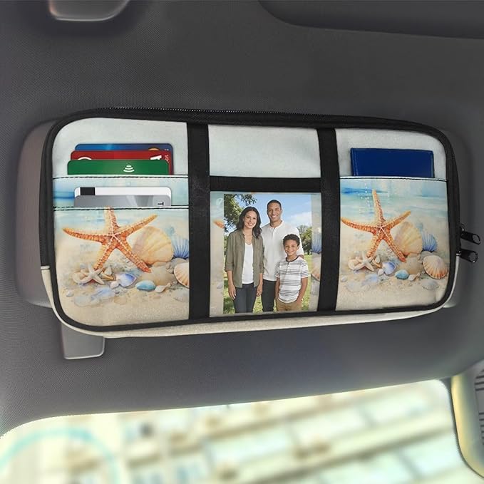Starfish Visor Organizer Storage Small Car Visor Organizer with Multi-Pocket Lightweight Soft Car Visor Storage Pouch for Card Pen Sunglasses Document Scratch-Resistant Sunvisor Organizers