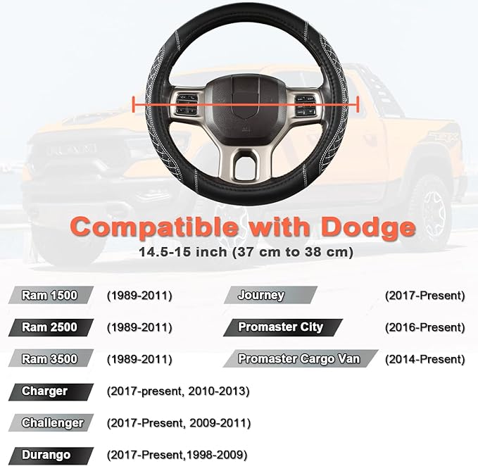 West Llama Customized Auto Car Steering Wheel Cover for Dodge 1989-2011 RAM 1500 2500 3500, Charger, Durango, Challenger(Diam