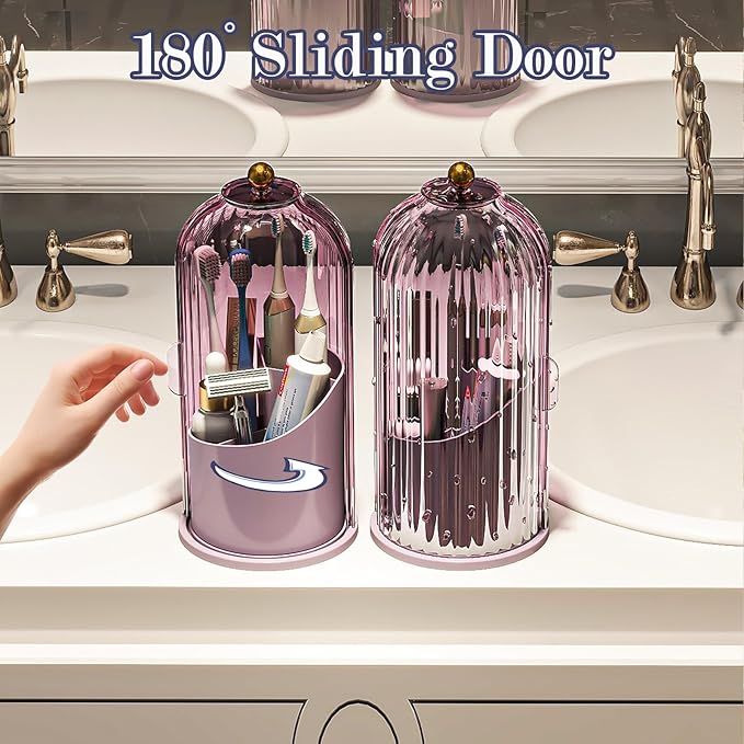 Dustproof Toothbrush Holders with Cover, Rotating Electric Toothbrush and Toothpaste Holder for Bathroom Countertop, 3 Slots 