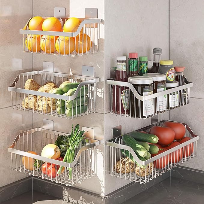 SUS304 Stainless Steel Mesh Basket, Large Wire Storage Organizer Basket, Multi-function Hanging Baskets for Kitchen Bathroom,