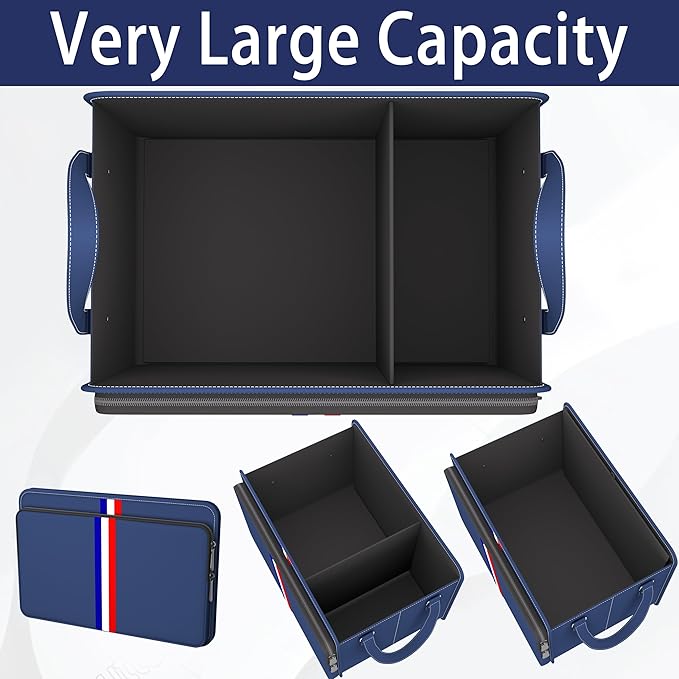 Homeve Trunk Organizer for Car, Waterproof Collapsible 3 Compartments Car Organizer, Foldable Storage for Car Accessories, Too