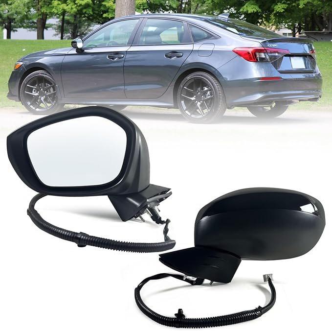 Left Driver Side Mirror Fits 2022-2025 HONDA CIVIC Sedan/Hatchback With Power Glass, Heated, Blind Spot Detection and Manual Folding Match to Crystal Black Pearl Replace HO1320351 (7 Pins)