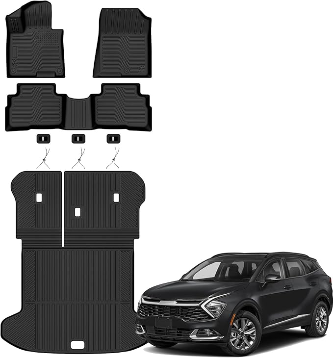 Auxko All Weather Floor Mats Cargo Mat with Backrest Mat for Kia Sportage 2023-2025 2026 Hybrid TPE Liners Accessories Guard Odorless Anti-Slip Floor Liners Trunk Tray with Back Seat Protectors