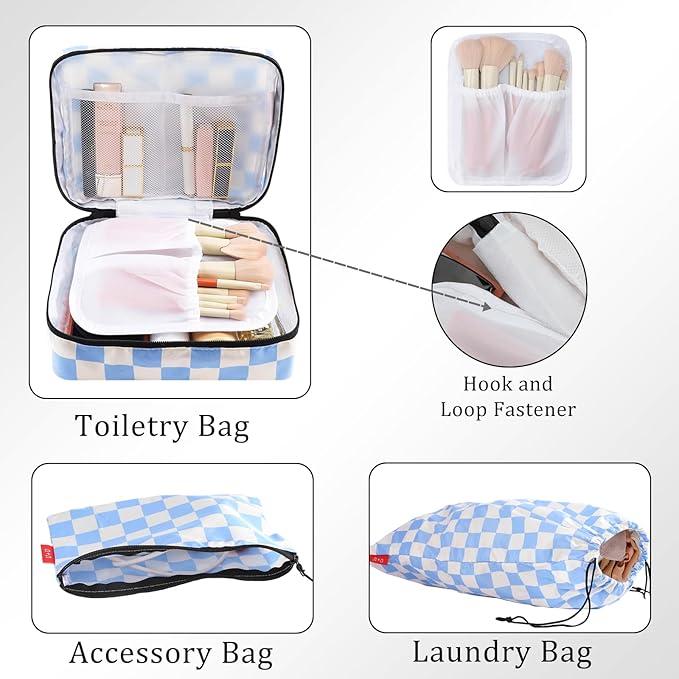 U+U 8 Set Compression Packing Cubes - Ultralight Travel Organizers with Laundry Bag and Cosmetic Bag, Space-Saving Suitcase O