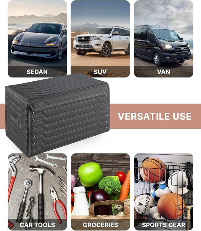 Owleys Car Trunk Organizer For Shoes - Storage Crate For SUV, Sedan Or Truck - Foldable Cargo Bin For Travel Gear & Sports