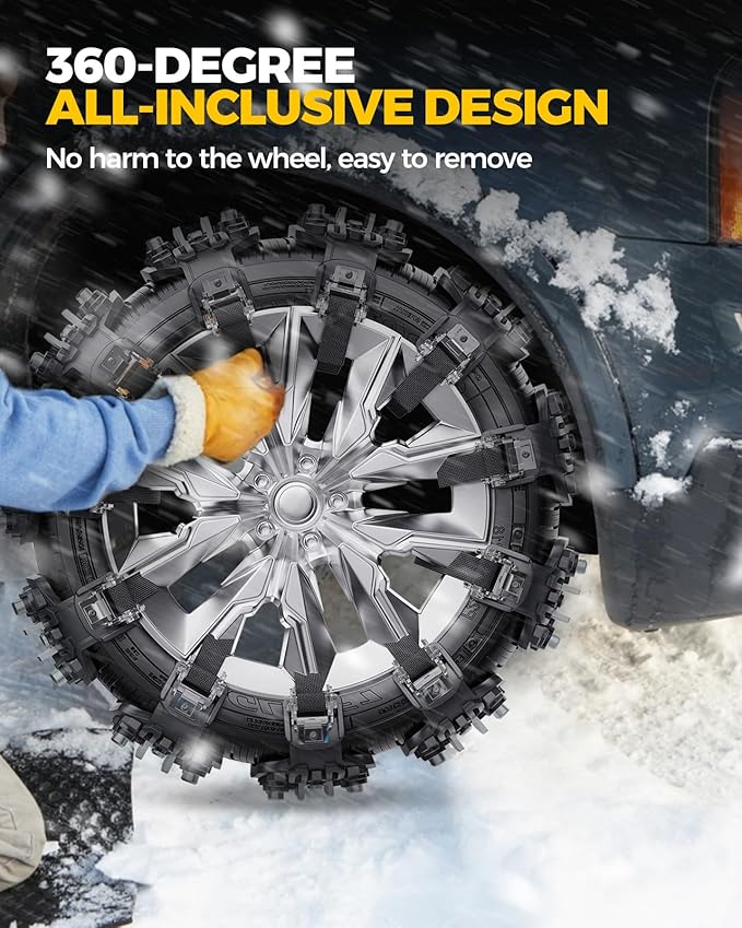 KYX Tire Chains for Car/SUV/Pickup Truks, Adjustable Universal Emergency Snow Chains for Tire, 8.7-11.1 inch, Small, 6 Pcs