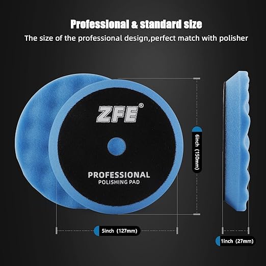 Buffing Polishing Pads, ZFE 6Pcs 5"(125mm) Waffle Foam Buffing Pads Polishing Pads Wool Pad Kit for 5Inch Backing Plate RO/DA/GA Car Polisher (7Pcs 5Inch Waffle Polishing Pad, 5 Inch (125mm))