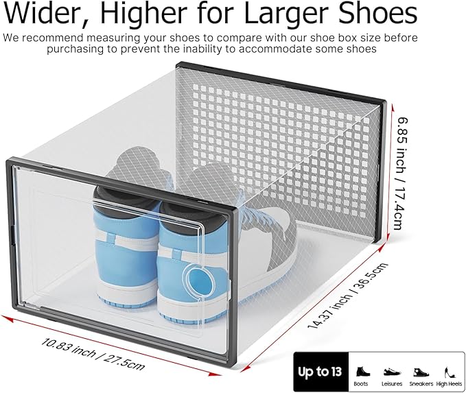 Kuject XX-Large Shoe Storage Boxes Organizers Clear Plastic Stackable 12 Pack, Shoe Rack & Holder Substitute, Sneaker Contain
