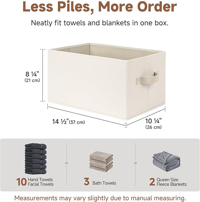 StorageWorks Closet Organizers and Storage Bins, Fabric Storage Baskets for Shelves, Linen Closet Organizer for Clothes, Beig