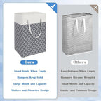 BlissTotes 3-Pack Laundry Basket, Freestanding＆Waterproof Laundry Hamper, Collapsible Tall Clothes Hamper with Easy Carry Han
