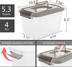 Citylife 4 Packs 6 QT Plastic Storage Bins with Latching Lids Stackable Storage Containers for Organizing Clear Storage Box f