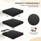 Fun Memories Floating Shelves for Wall - 7.5 Inch Square Shelves with Invisible Brackets, Black Small Wall Shelf for Living R