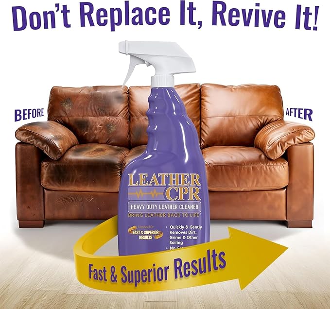 Leather CPR Heavy Duty Leather Cleaner - Car Interior Cleaner For Heavy Dirt & Grime, Heavily Soiled Furniture Leather Cleane