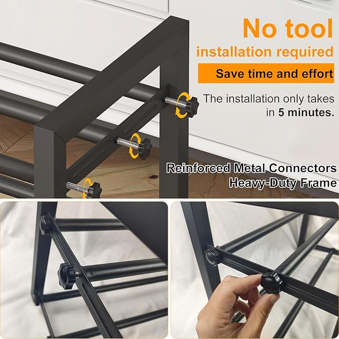Detsuk 3-Tier Expandable Shoe Rack – Adjustable Heavy-Duty Metal Shoe Organizer Shelf for Closet, Entryway, Mudroom & Garage 