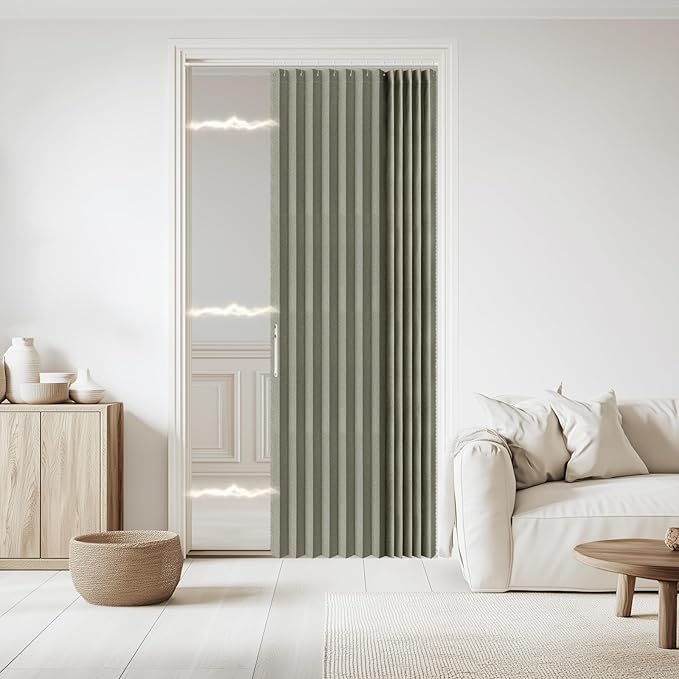 Jilron Accordian Door Curtain, 100% Blackout Folding Magnetic Doorway Curtains,Linen Style Closet Doors,for Room Divider,Priv