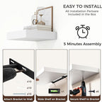 Square Floating Shelves for Wall, 12" W x 12" D x 2" H, 2 Pack of Small Wall Mounted Engineered Wood Shelves with Invisible B