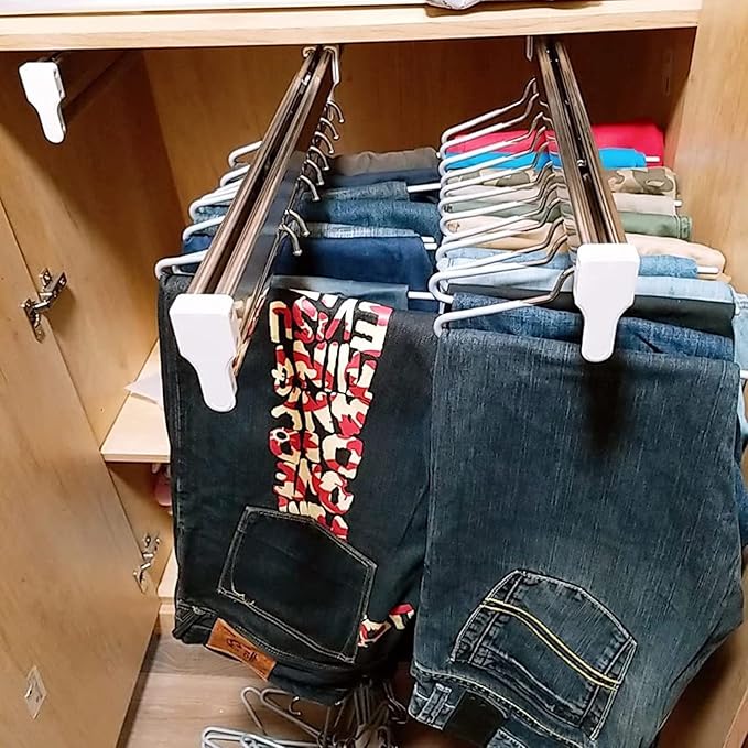 Pull Out Clothes Rail Extendable Clothes Rail for Closet - Pull Out Closet Rod with 2 Sliding Rail Adjustable 30-80Cm, Wardro