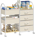 Baby Organizer and Storage Cart, 4-Tier Rolling Utility Cart with Wheels, Dividers and Drawers, Easy to Assemble for Nursery,