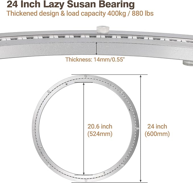 24 Inch Lazy Susan Aluminum Alloy Rotating Turntable Bearing, Non - Slip Mute Metal Bearing Swivel Plate Hardware for Dining 