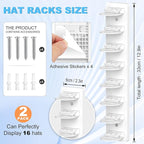 Eiito Hat Organizer for Baseball Caps, 2 Pack Strong Adhesive Hat Rack for Wall, Multilayer Hat Storage Display Holder, Wall 