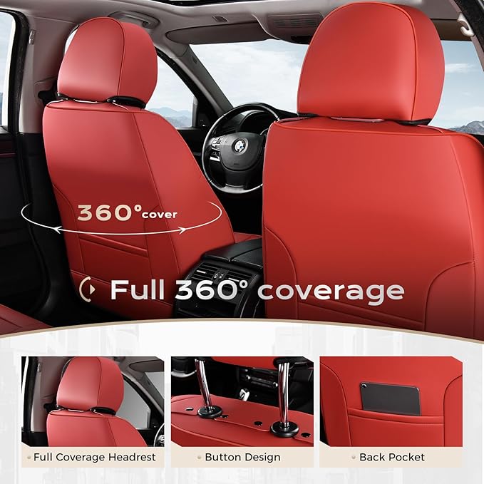 Coverado Car Seat Covers Front Set, Luxury Nappa Leather Seat Covers Universal Fit Waterproof Non-Slip Breathable Automotive 
