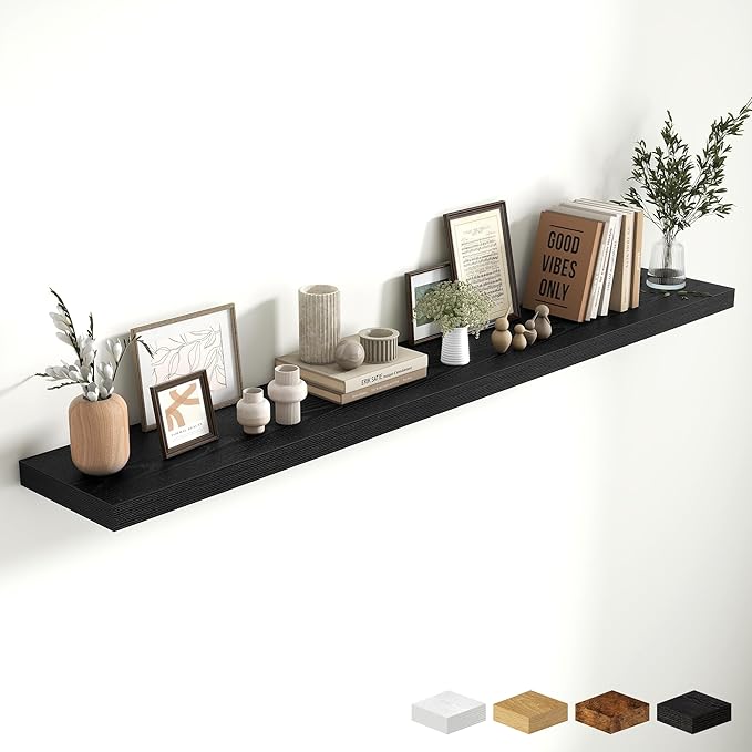 Fun Memories 72 Inch Fireplace Mantel Shelf, 10 Inch Deep Shelves for Display & Wall Storage, Rustic Wood Wall Shelf, Extra L