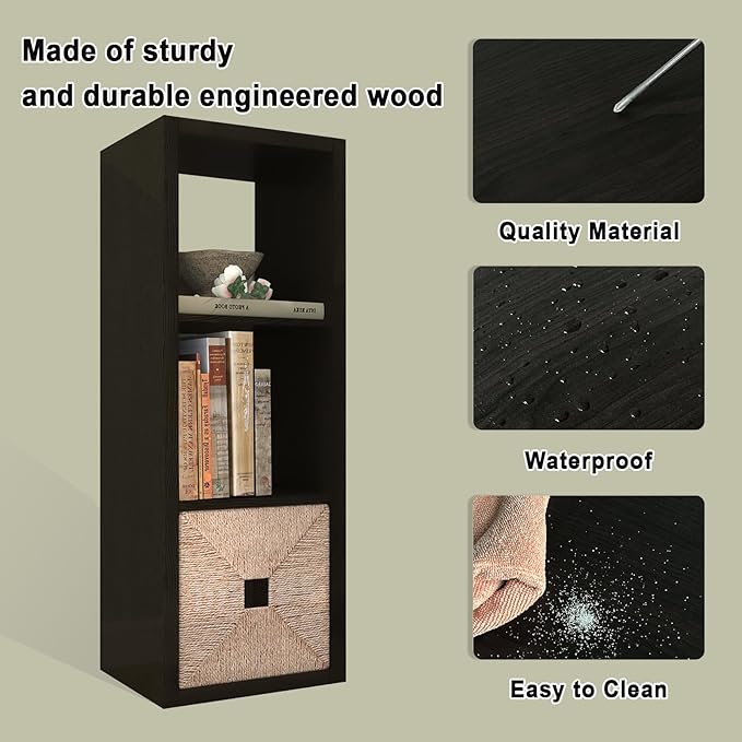 CTESNE【2026 Wooden Thick Frame 3 Cube Storage Organizer Shelf with Anti-Tipping Kits + Reversible Open Back Bookcase, Horizon
