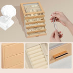 Jewelry Box with Glass Lid, 5-Layer Jewelry Organizer for Women Girls, PU Leather Display Case with 20-Grid Earring Tray & Mo