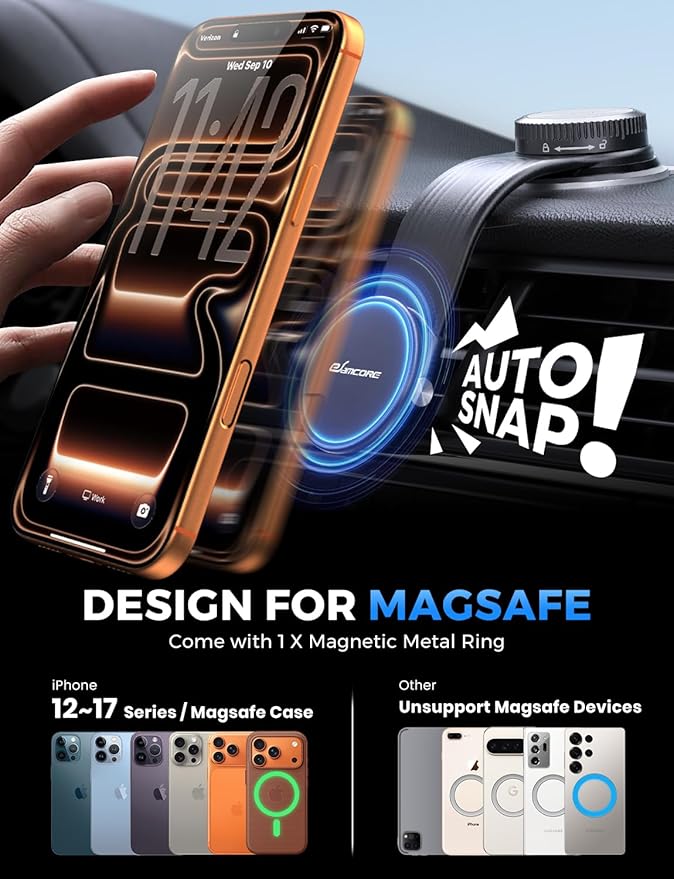eSamcore for Magsafe Car Mount, Bendable Alloy Arm Magnetic Phone Holders for Your Car Dashboard & Windshield Vacuum Suction Cup Cell Phone Holder Fit for iPhone 17 Pro Max 16 15 14 13 12