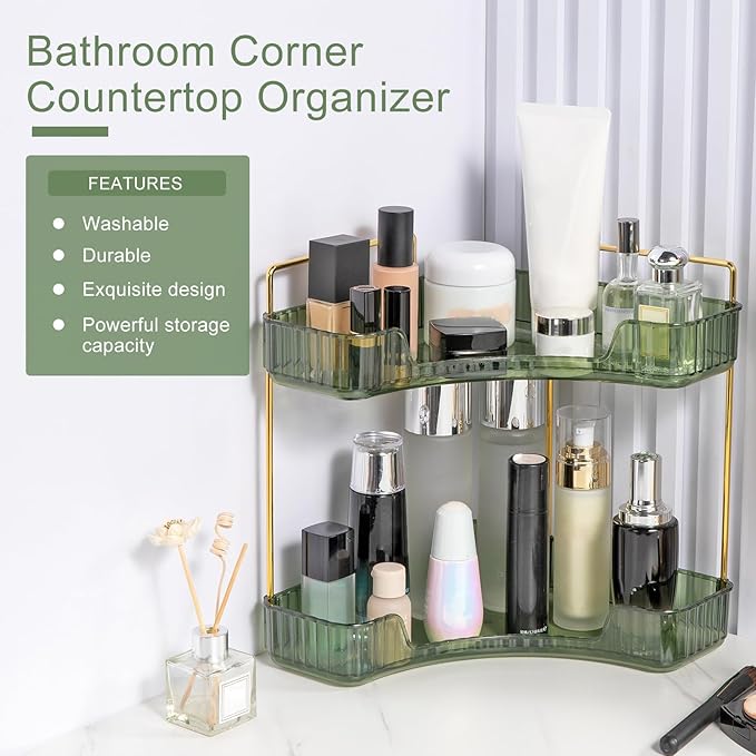 INVSSENE Corner Bathroom Countertop Organizer, Vanity Trays for Counter, Makeup Organizers, Perfume Tray, Kitchen Spice Rack,