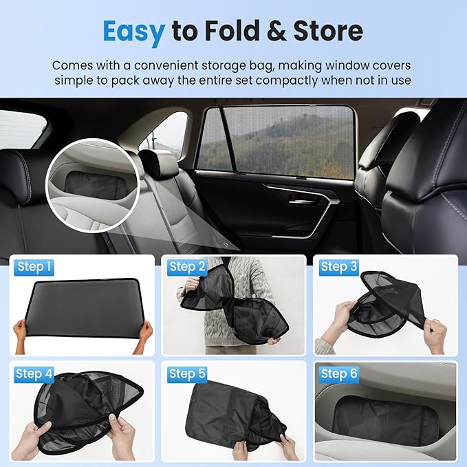 KUST Car Window Shades for 2019-2025 Toyota RAV4 Accessories, Breathable Mesh Magnetic Window Covers, Rear Back Side Window Sun Shades UV Block Privacy Protection for Baby Camping Napping 2PCS