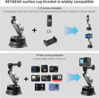 REYGEAK Suction Cup Car Mount with 1/4 Thread, 360° Rotation Windshield Car Mount for GoPro Hero 12 11 10 9 8 Insta360 X4 X3 Go3 DJI Action 4, Pocket 3 Accessories