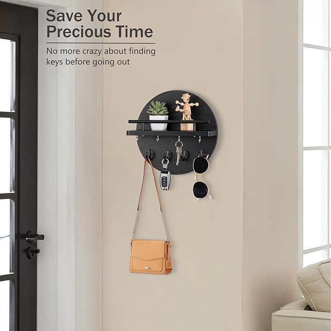 dreampossible Key Holder Wall Mount - 10.2 Inch Decorative Key Rack and Mail Organizer with 8 Key Hooks - Wooden Key Hanger w