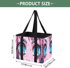 Kawaii Anime Eyes Reusable Grocery Bags Large Shopping Tote Bag with Reinforced Bottom Board, Water Resistant Foldable Storag