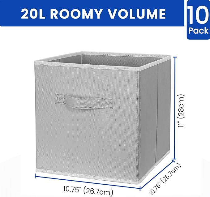 Criusia Storage Cubes, 11 Inch Cube Storage Bins for Shelves (10 Pack), Fabric Collapsible Storage Bins with Dual Handles, Fo
