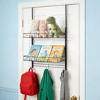 Widousy Over the Door Hat Organizer, 3 Tier Wall Mounted Hat Rack with 2 Adjustable Metal Basket and 3 Hooks, Baseball Cap Or