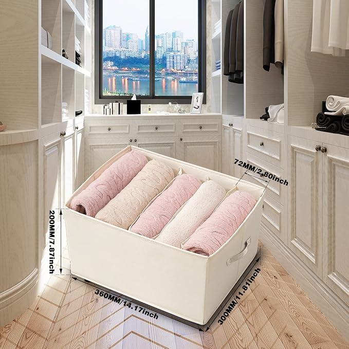 2 Packs Wardrobe Clothes Organizer, Foldable Closet Organizers Extra large 5 Grids Fabric Drawer Dividers with Double Handles
