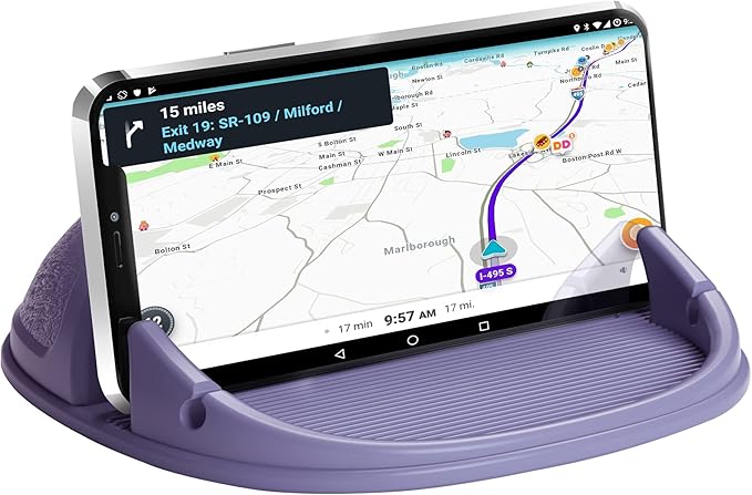 Loncaster Car Phone Holder, Car Phone Mount Silicone Car Pad Mat for Various Dashboards, Slip Free Desk Phone Stand Compatible with iPhone, Samsung, Android Smartphones, GPS Devices More (Purple)