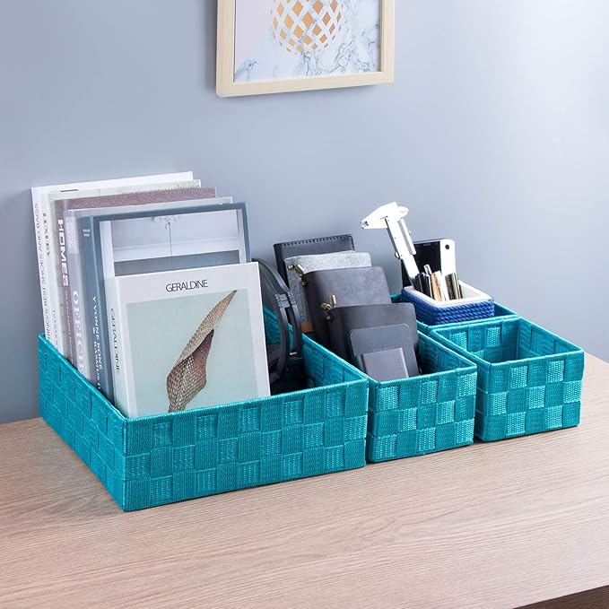 Posprica Woven Storage Baskets for Organizing, Small Black Baskets Cube Bin Container Tote Organizer Divider for Drawer, Clos