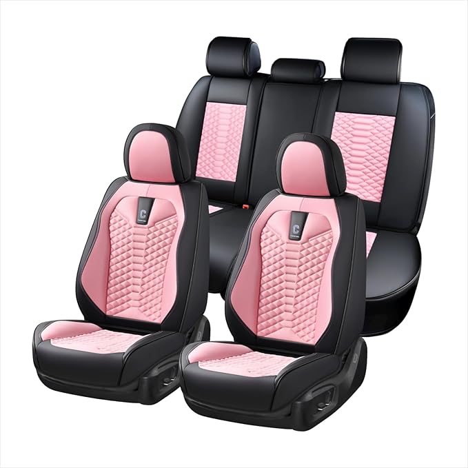 Coverado Car Seat Covers Full Set, 5 Seats Universal Seat Covers for Cars, Breathable Fabric& Faux Leather Auto Seat Cushions