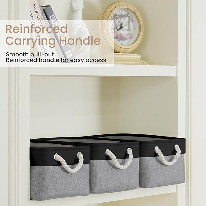 Storage Baskets for Shelves 13.8x9.8x6.7 Inch, Foldable Fabric Storage Bins with Handles, Small Storage Baskets for Organizin
