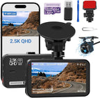 Dash Cam Front and Rear, Dash Camera for Cars WiFi/APP Control Dual Dashcam W/ 64GB Card, 2.5K Dash Cam Front+1080P Rear Car Camera W/Super Night Vision, Loop Recording, G-Sensor, Max Support 256GB