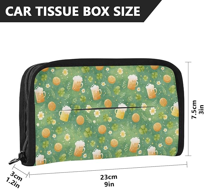 Car Tissue Holder Car Visor Organizer Tissue Box Holder for Car Sun Visor Organizer with Car Vehicle Accessories Essentials Interior for Women Men Green Mugs Clovers Daisies St.Patrick